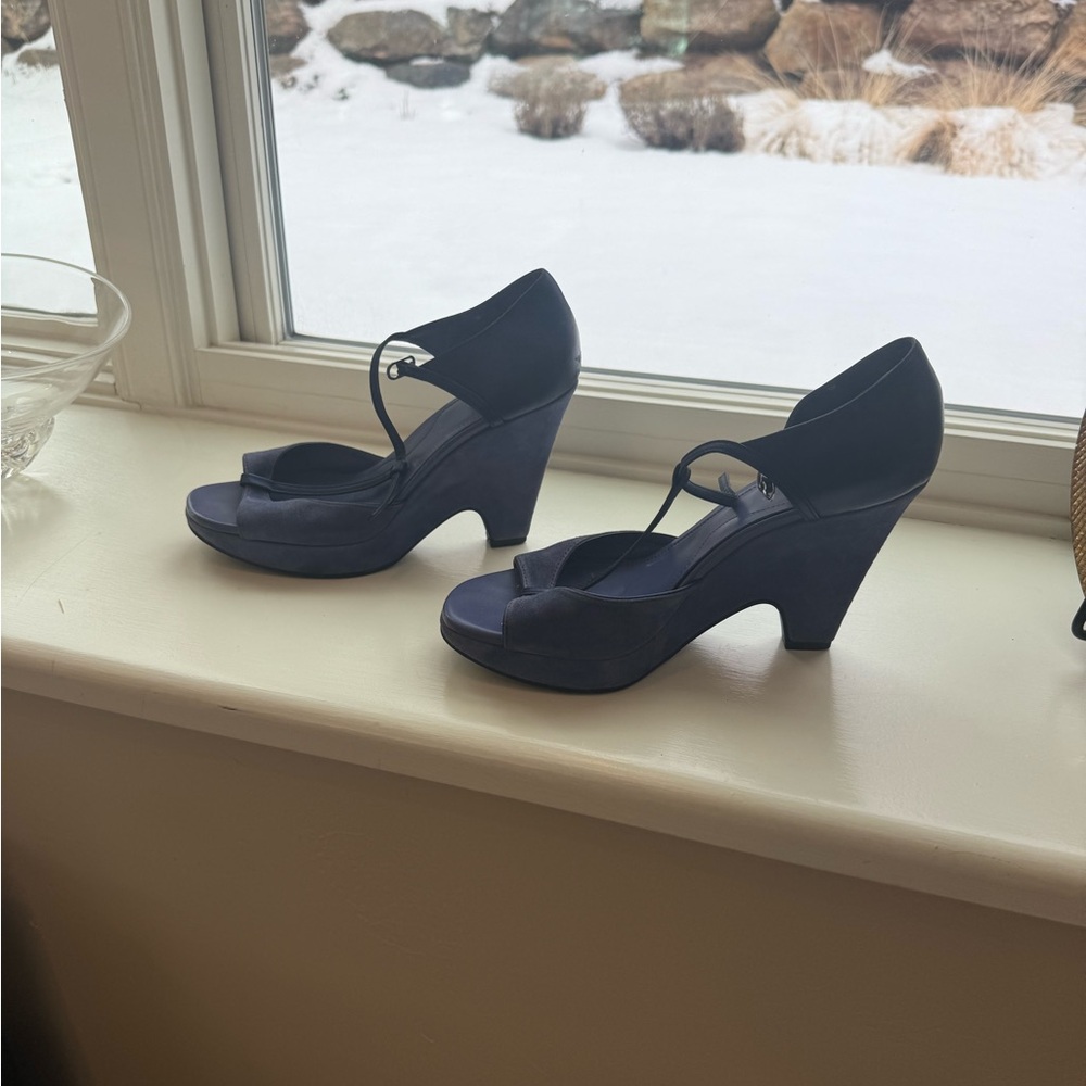 Tod's Navy Blue Wedge Sandals